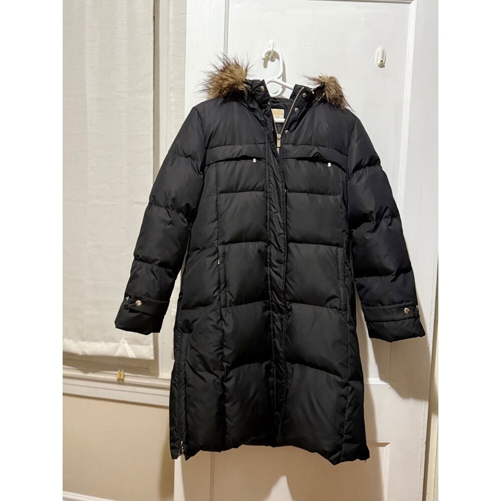 Michael Kors black puffer jacket with a faux-fur trim hood